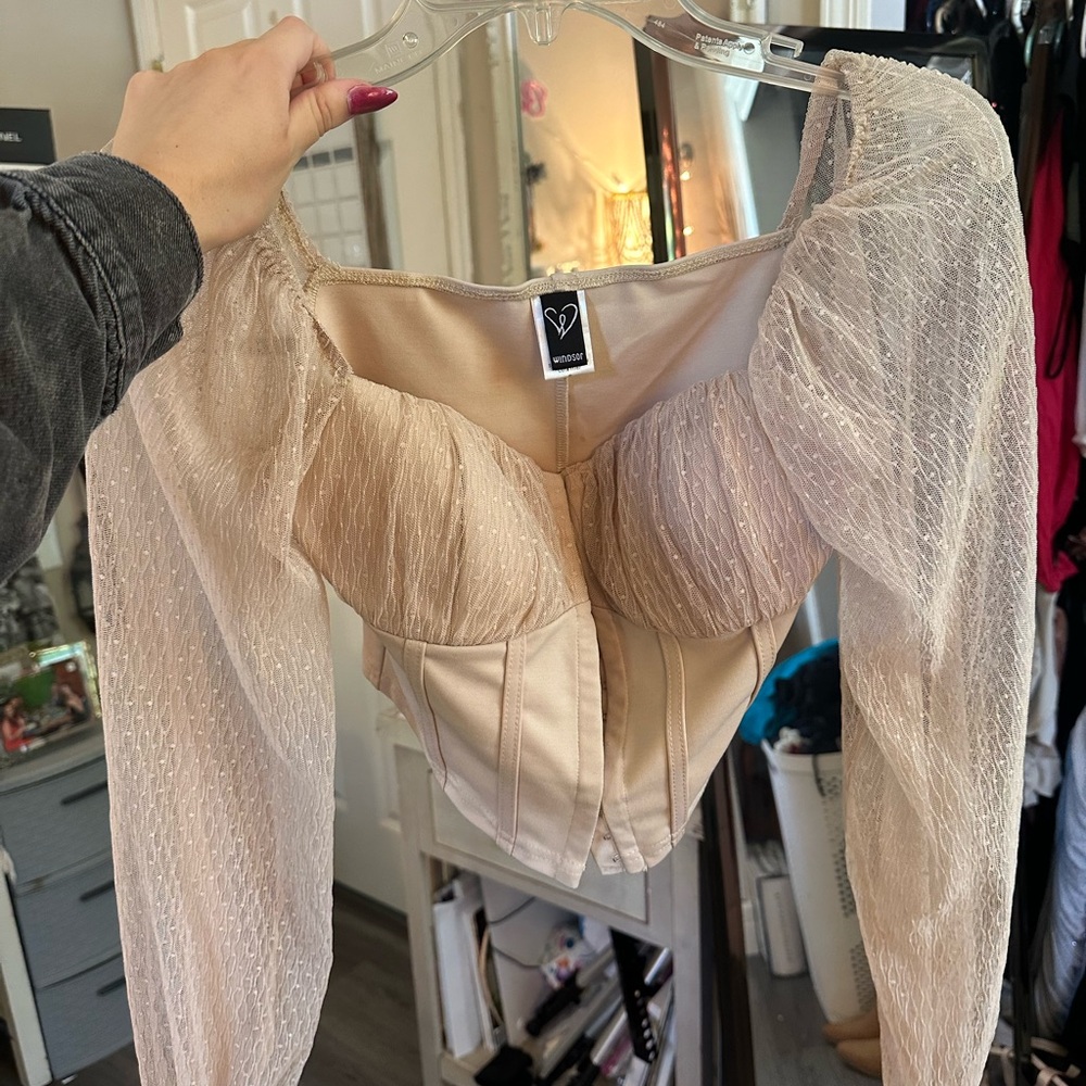 Sheer Long Sleeve Bustier Top